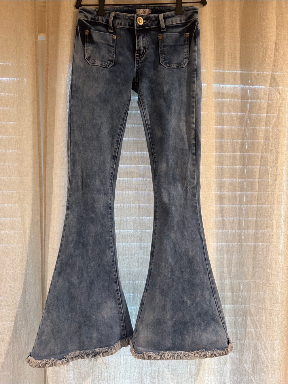 Tobi Washed Blue Low-Rise Flare Jeans